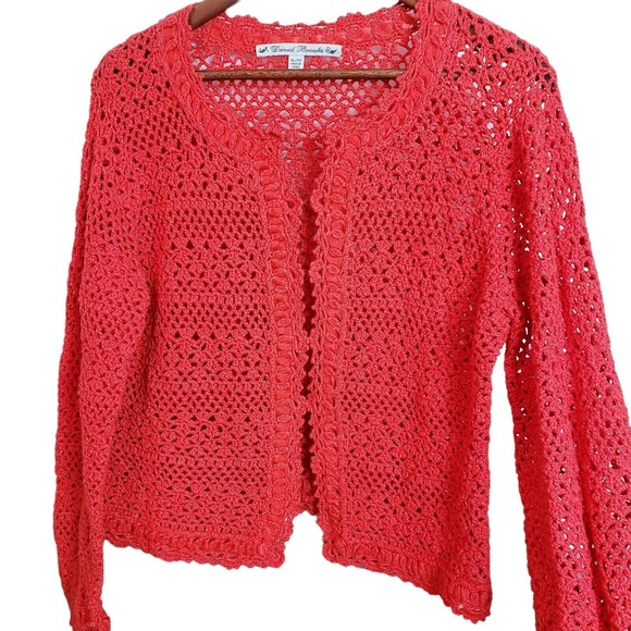 David Brooks Womens Orange Open Crochet Sweater Top XL Lightweight Stretch Used - Picture 2 of 12